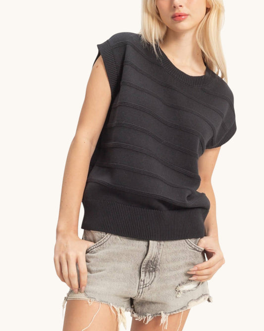 Studio Textured Black Dolman Knit Top