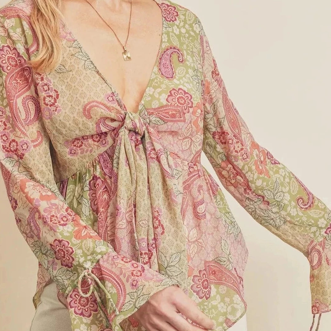 Boho Floral Kimono Long Sleeve Top