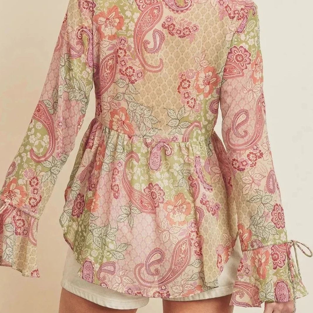 Boho Floral Kimono Long Sleeve Top