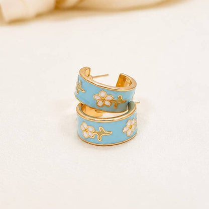 Garden Meadow Enamel Huggie Hoop Earrings (Blue)
