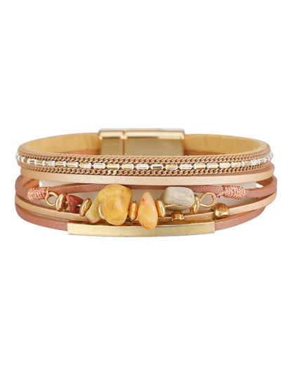 Tan Boho Natural Stone & Leather Woven Bracelet