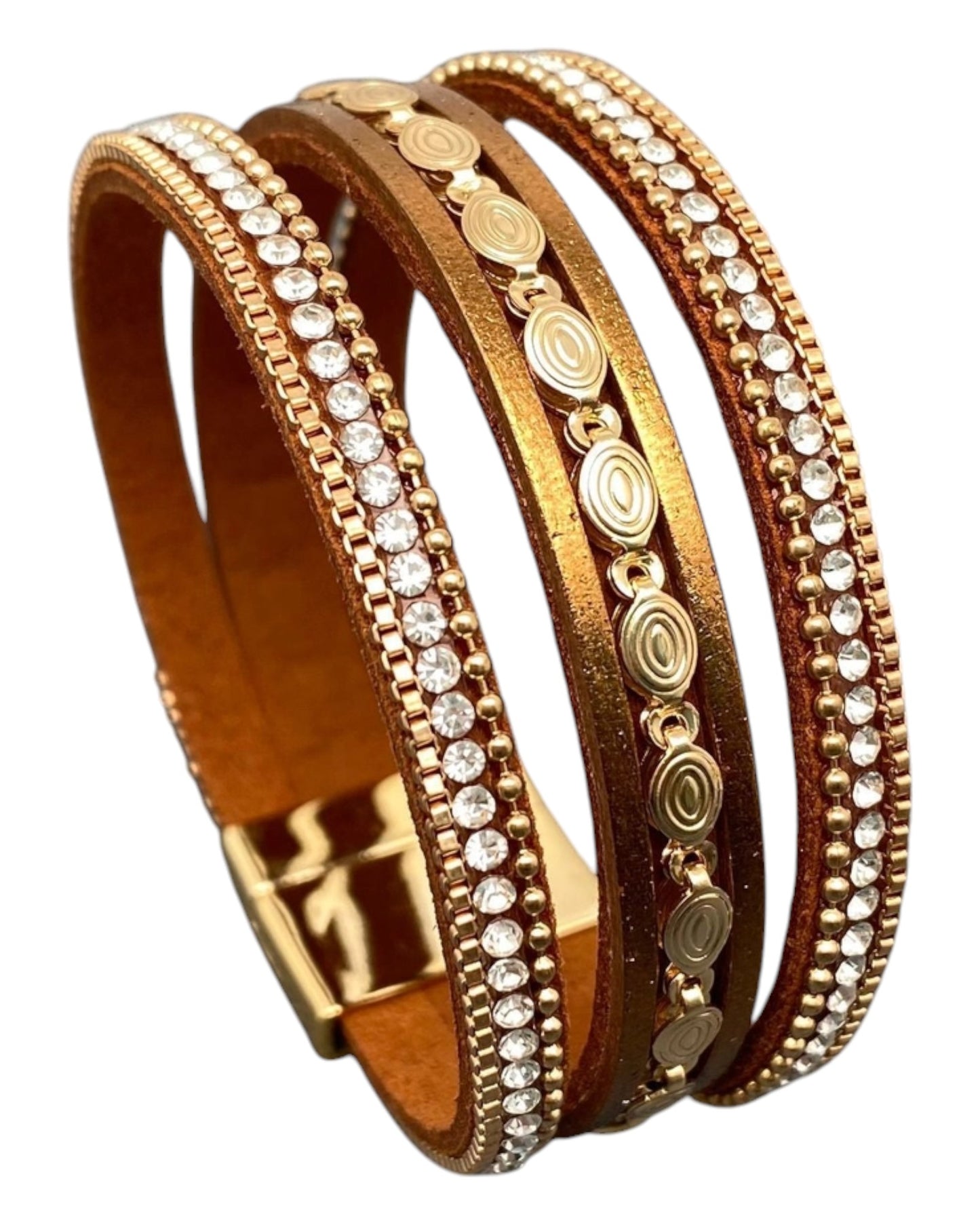 Brown Sparkling Layered Leather Boho Bracelet