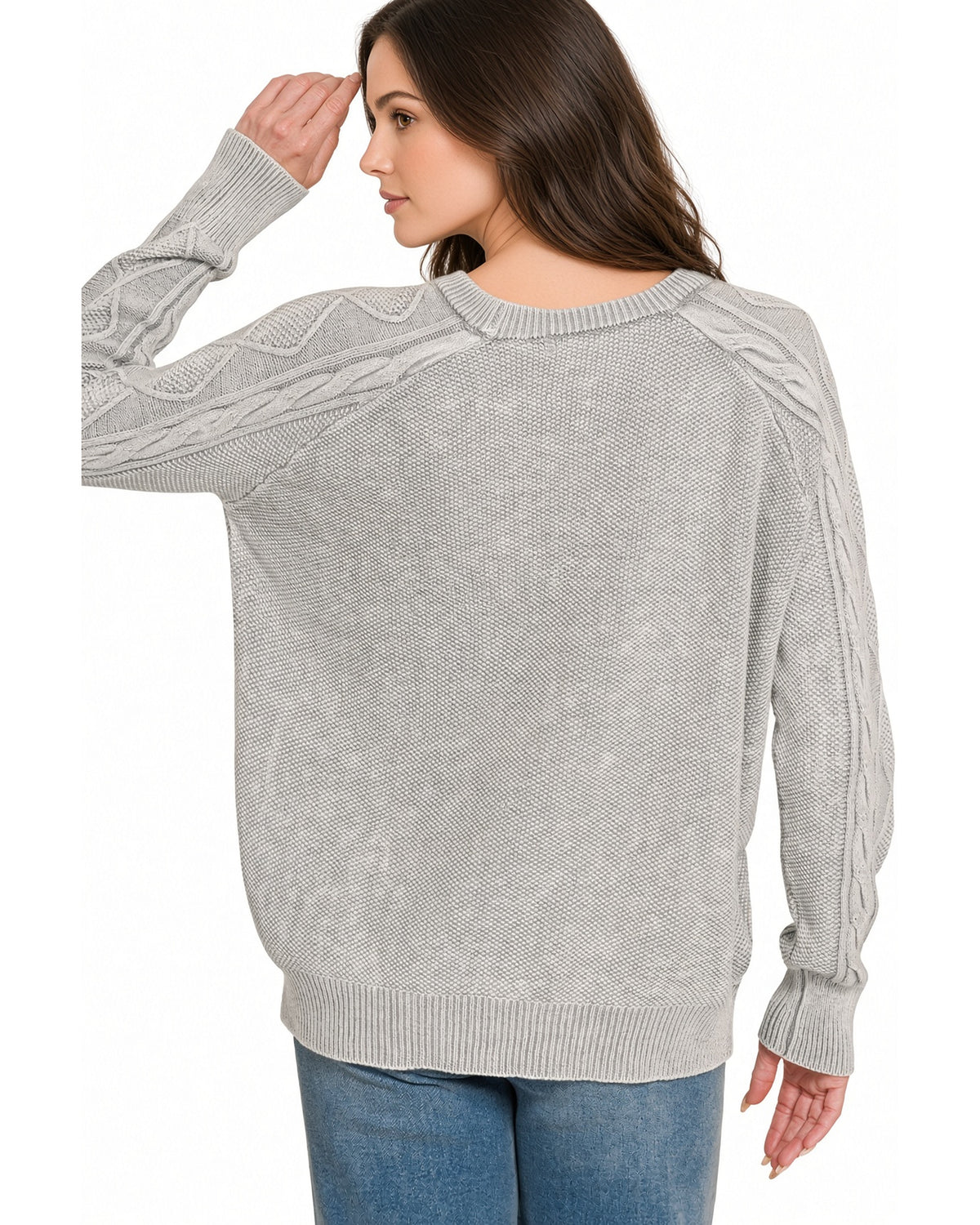 Sleet Stonewashed 100% Cotton Cable Knit Sweater