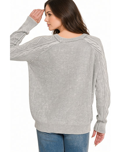 Sleet Stonewashed 100% Cotton Cable Knit Sweater