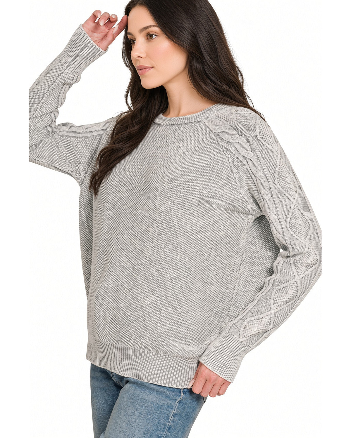 Sleet Stonewashed 100% Cotton Cable Knit Sweater