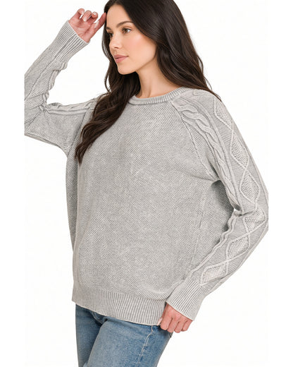 Sleet Stonewashed 100% Cotton Cable Knit Sweater