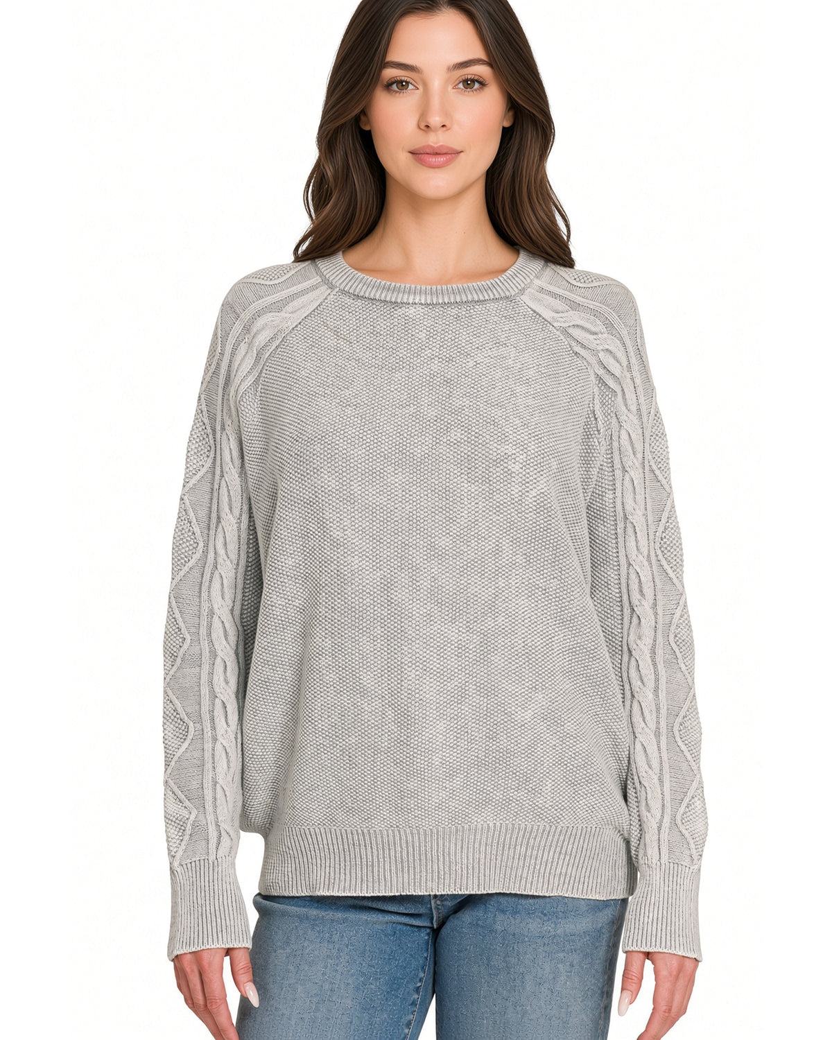 Sleet Stonewashed 100% Cotton Cable Knit Sweater
