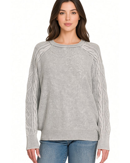 Sleet Stonewashed 100% Cotton Cable Knit Sweater