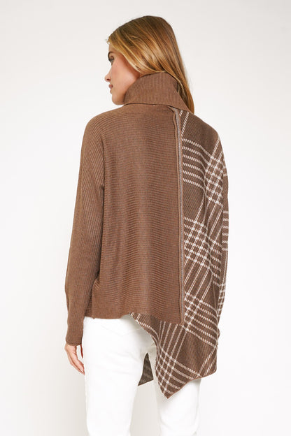 Checkered Coffee Asymmetrical Turtleneck Sweater