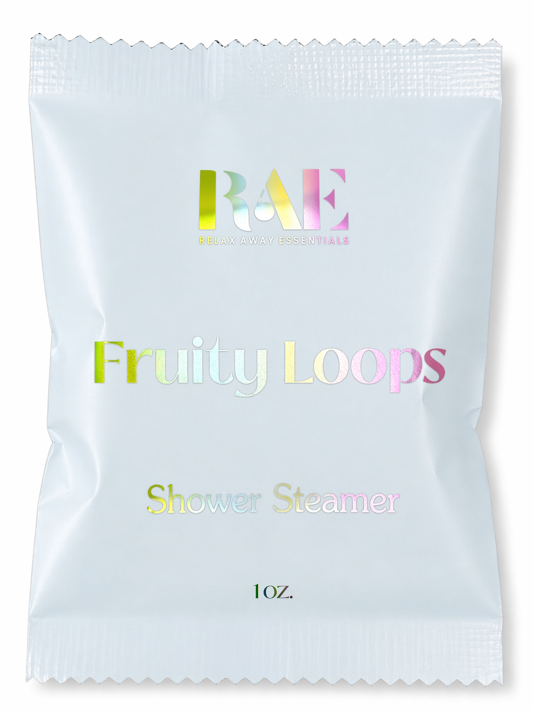 RAE Fruity Loops Shower Steamer packaging on a white background.