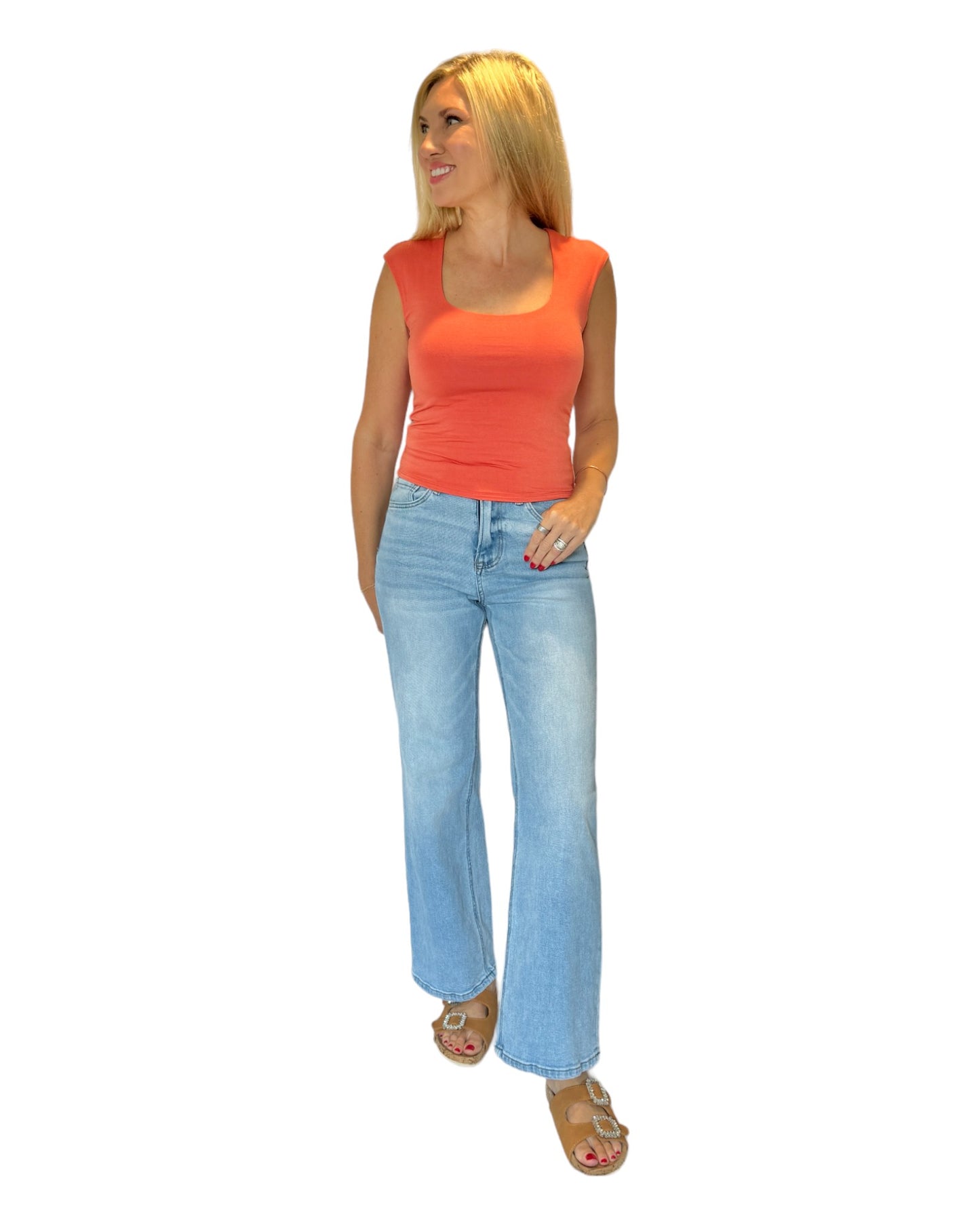 Papaya Seamless Cap Sleeve Top