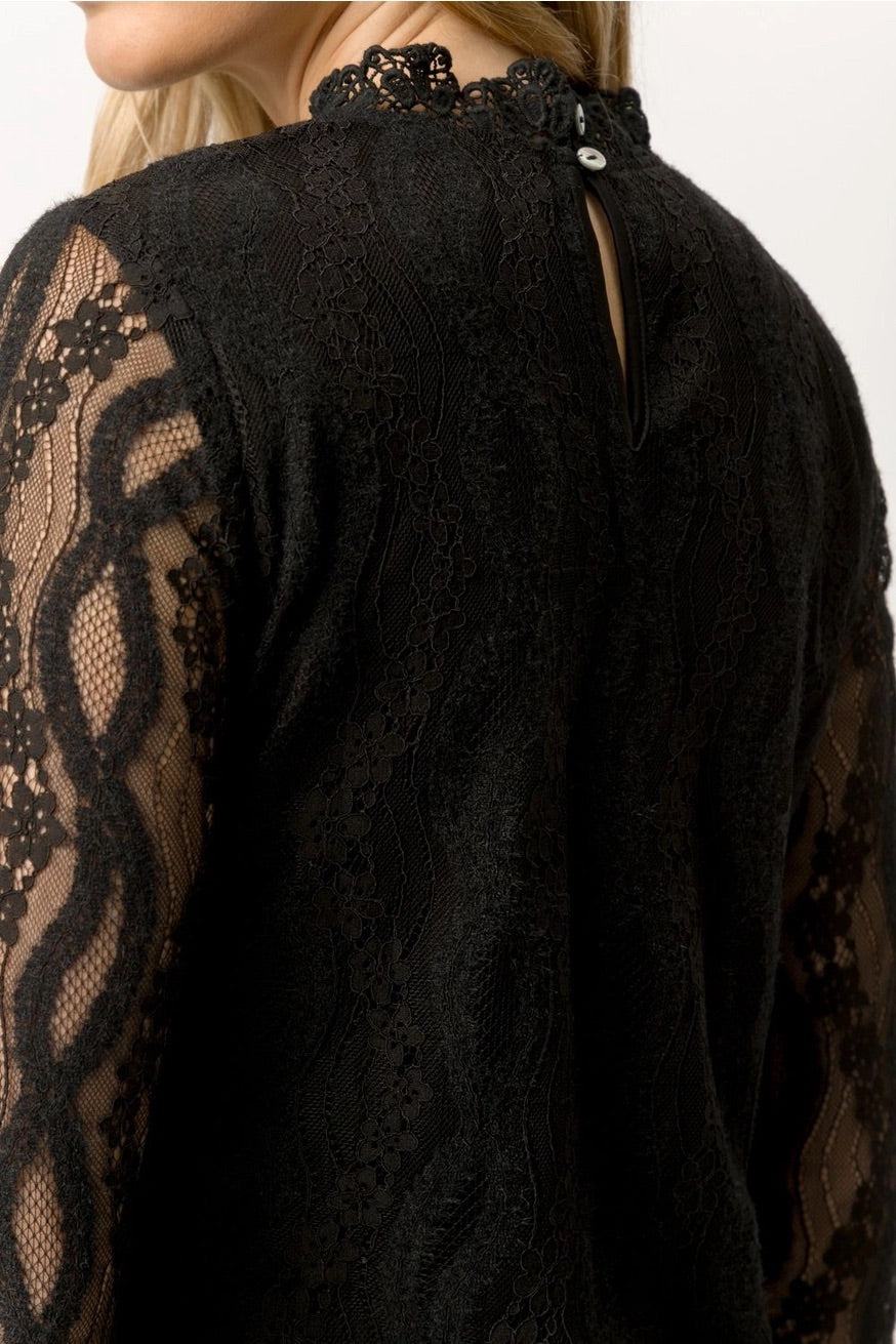 Pitch Black Lace Long Sleeve Top