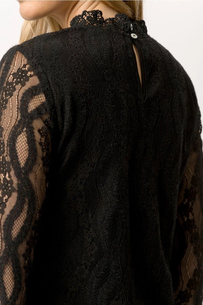 Pitch Black Lace Long Sleeve Top