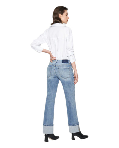 Mid-Rise Straight Leg Cuffed Denim Jeans