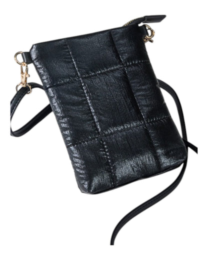 Midnight Black Metallic Puffer / Bubble Small Crossbody Bag
