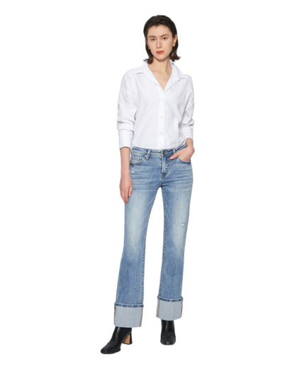 Mid-Rise Straight Leg Cuffed Denim Jeans