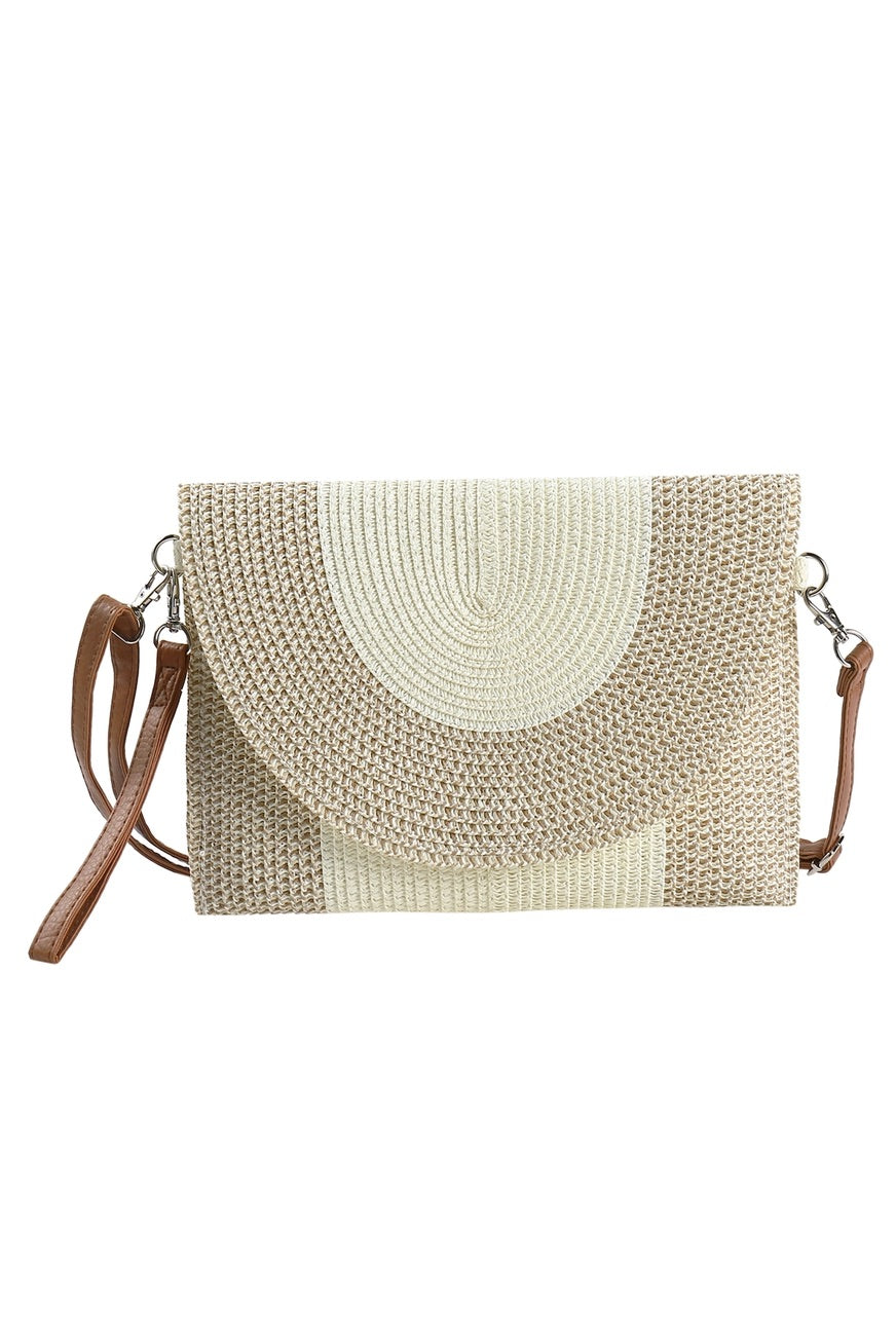 Two-Tone Beige & Cream Straw Handbag
