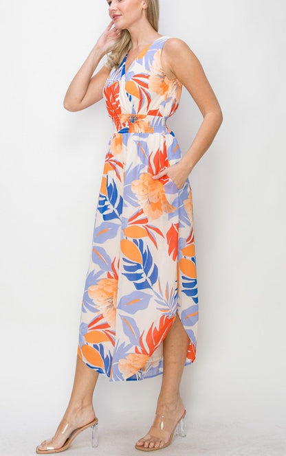 Tropical Bright Floral Print Jumpsuit