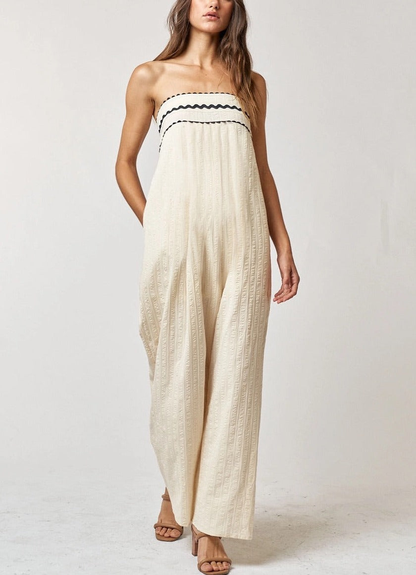 Vanilla Wide Leg Strapless Jumpsuit
