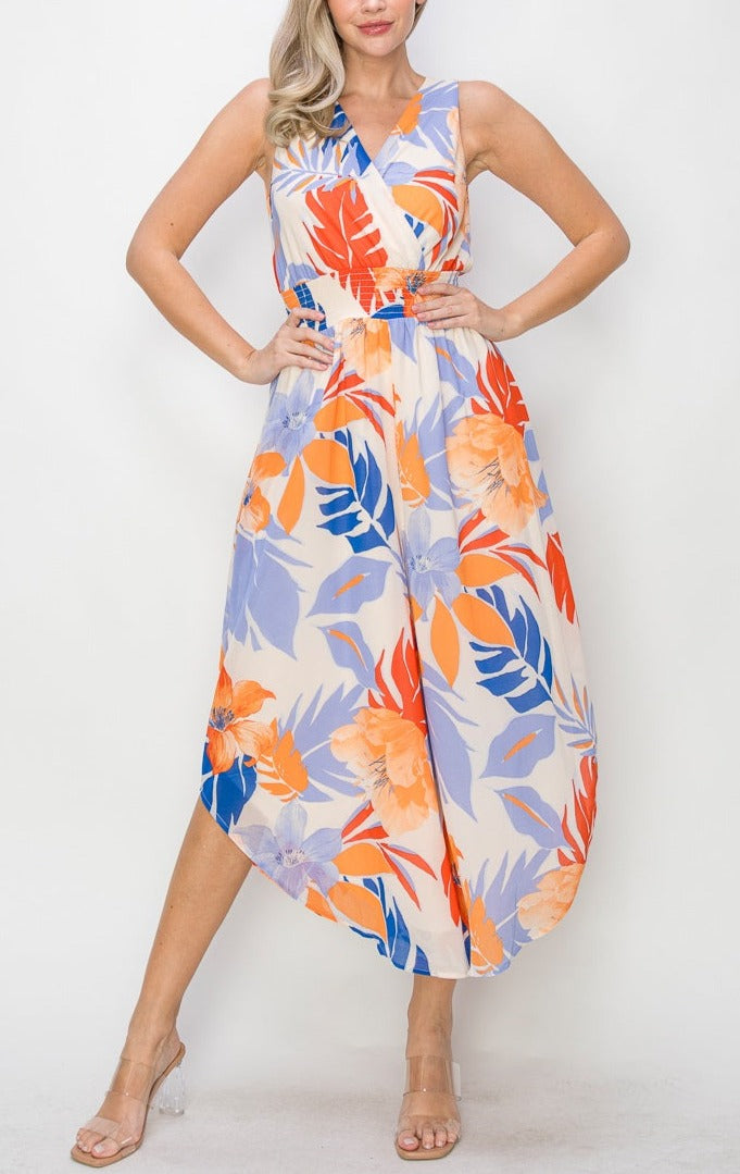 Tropical Bright Floral Print Jumpsuit