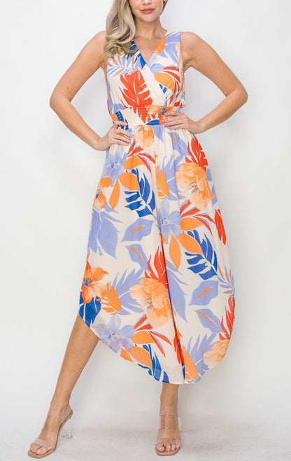 Tropical Bright Floral Print Jumpsuit