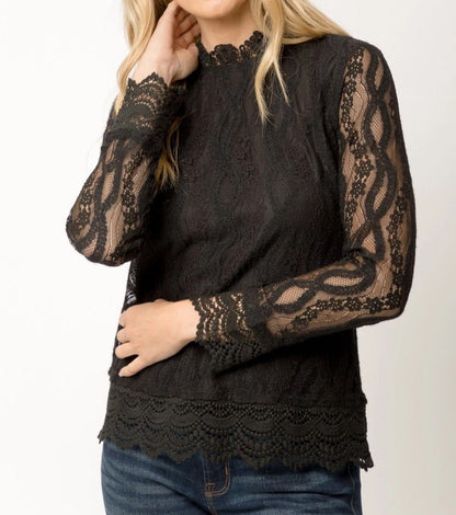 Pitch Black Lace Long Sleeve Top