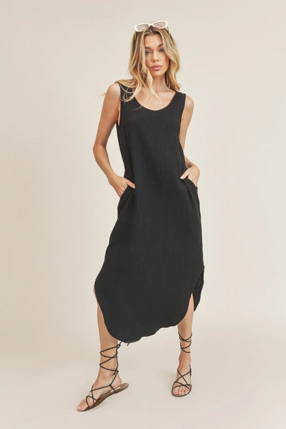 Breezy Black Long Cotton Dress