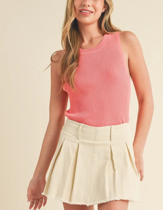 Coral Ribbed Knit Sleeveless Top