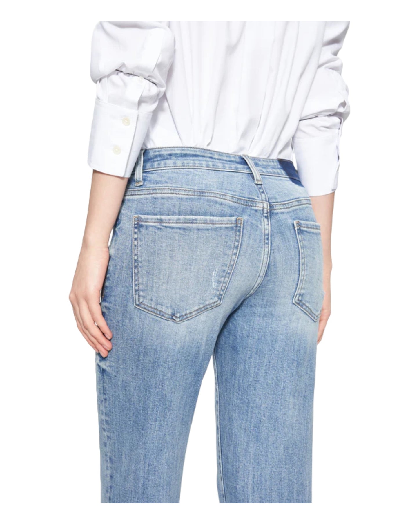 Mid-Rise Straight Leg Cuffed Denim Jeans