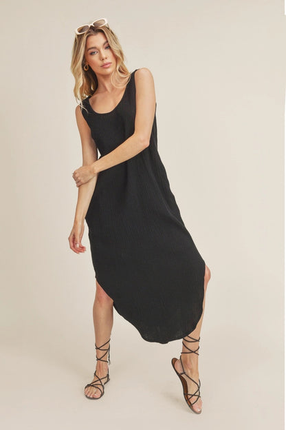 Breezy Black Long Cotton Dress