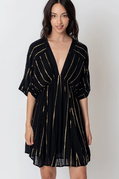 Sunset Cruise Black & Gold Stripe Mini Dress
