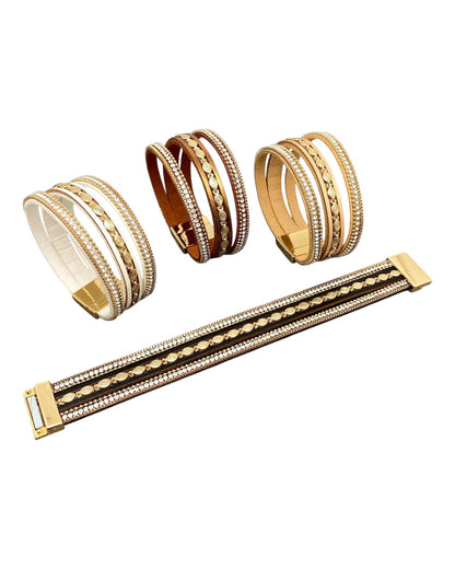 Brown Sparkling Layered Leather Boho Bracelet