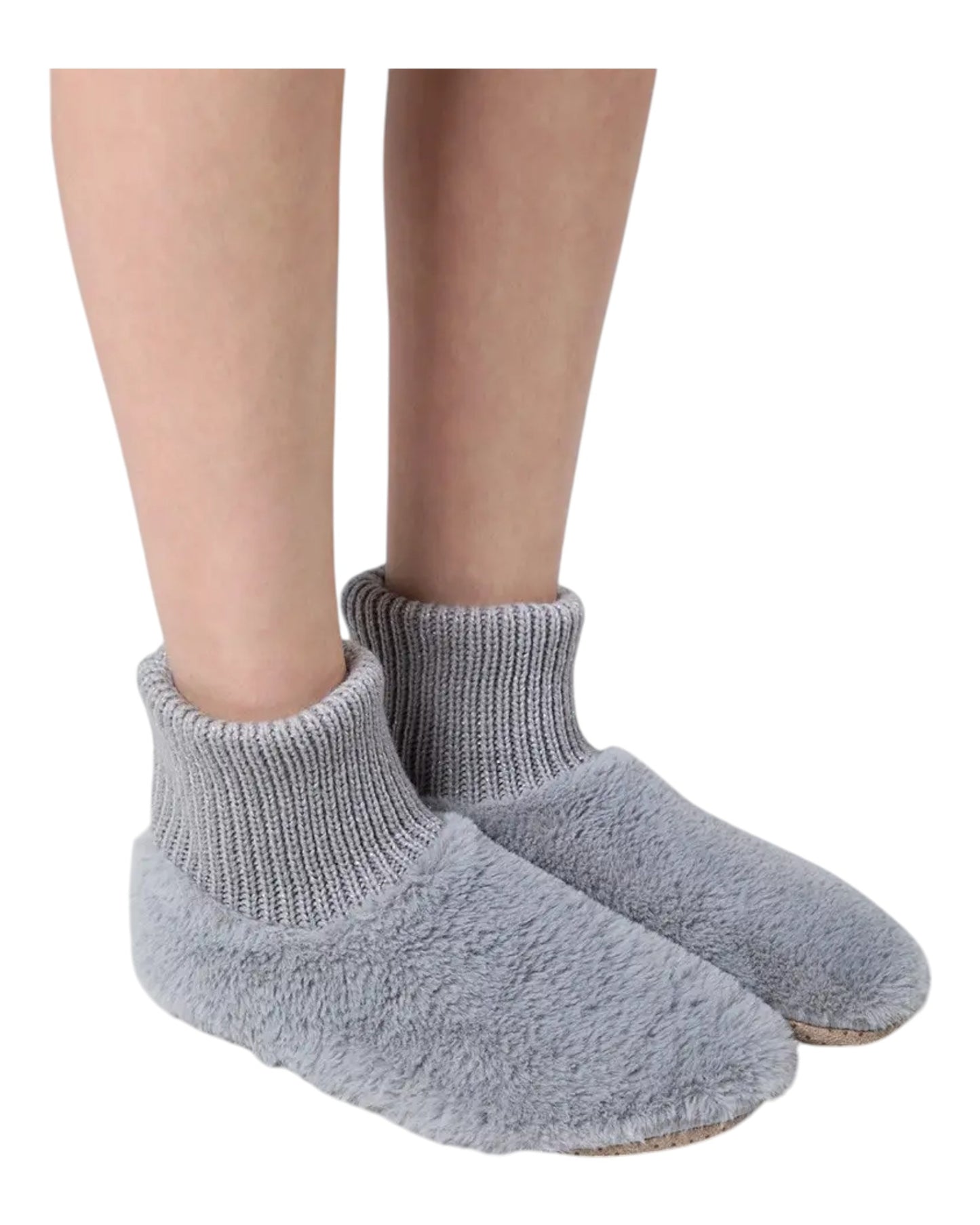 Grey Plush Faux Fur Slippers