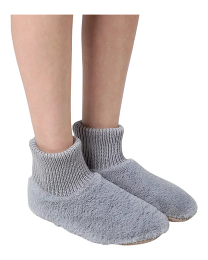 Grey Plush Faux Fur Slippers