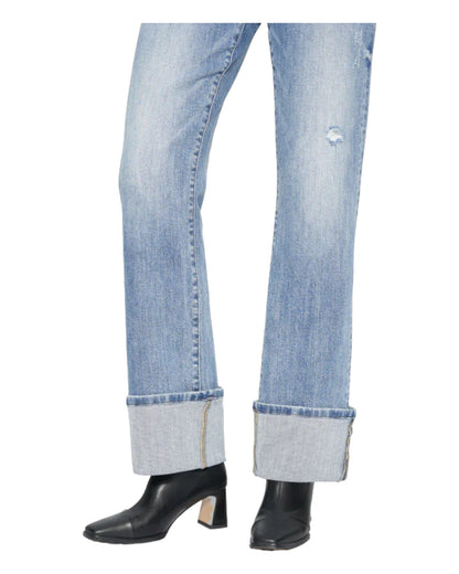 Mid-Rise Straight Leg Cuffed Denim Jeans