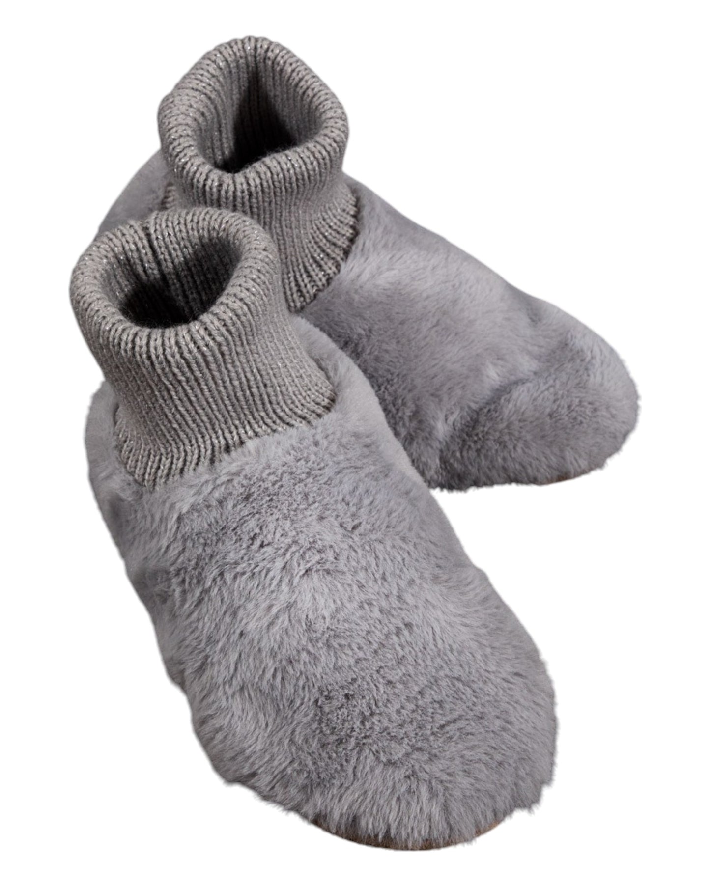 Grey Plush Faux Fur Slippers