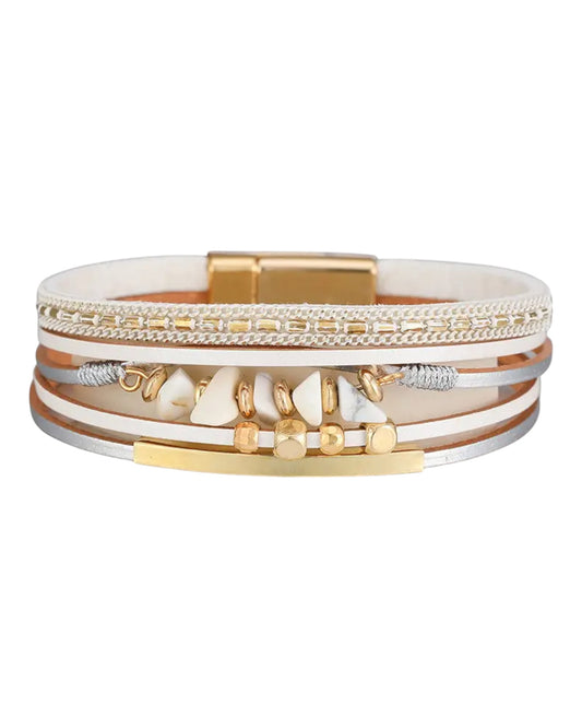 Ivory Boho Natural Stone and Leather Woven Bracelet