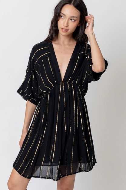 Sunset Cruise Black & Gold Stripe Mini Dress
