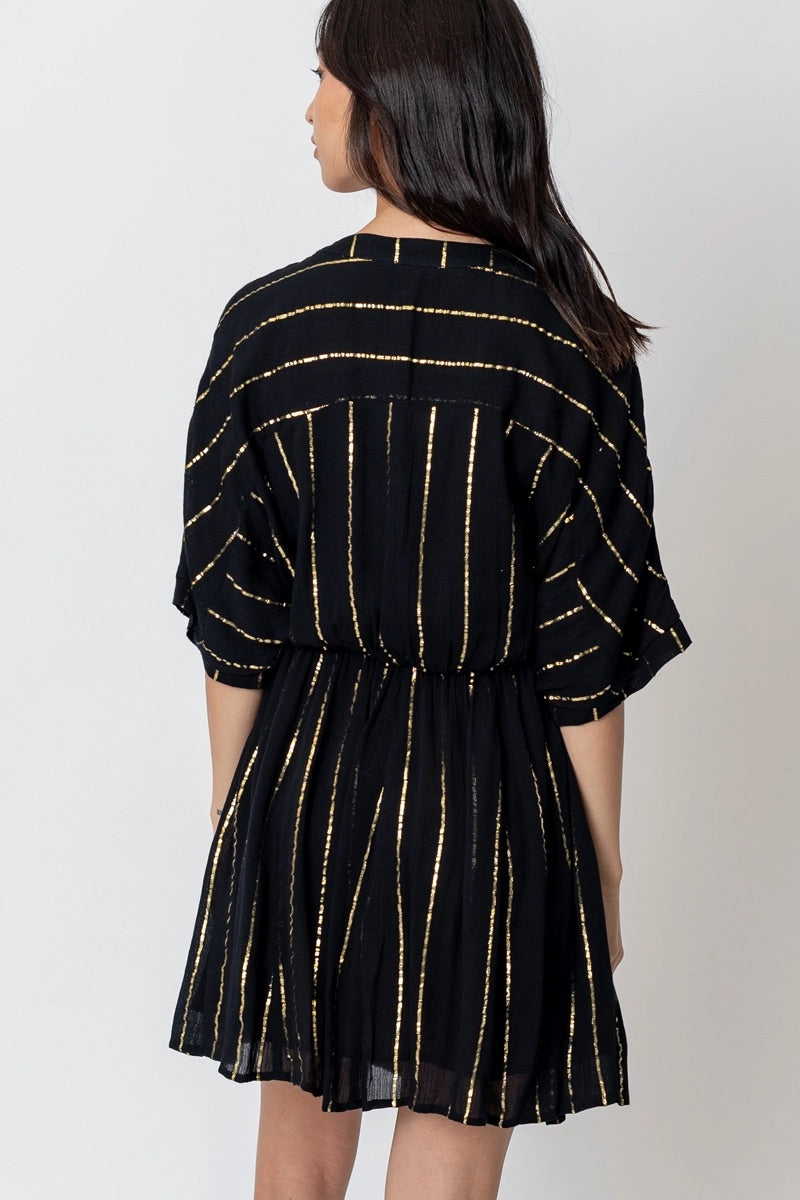 Sunset Cruise Black & Gold Stripe Mini Dress