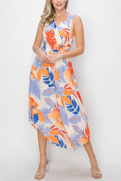 Tropical Bright Floral Print Jumpsuit