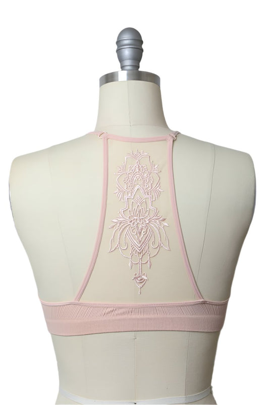 Beige Blush Lotus Mesh Racerback Bralette
