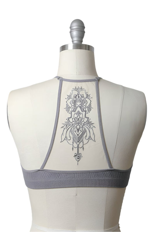Grey Lotus Mesh Racerback Bralette