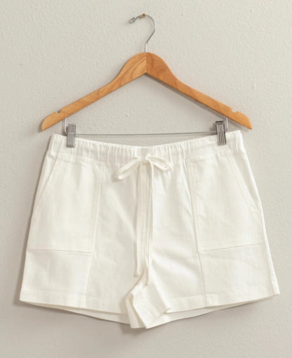 White Lightweight Denim Drawstring Shorts