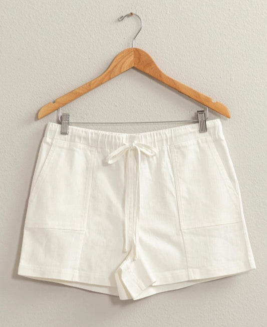 White Lightweight Denim Drawstring Shorts