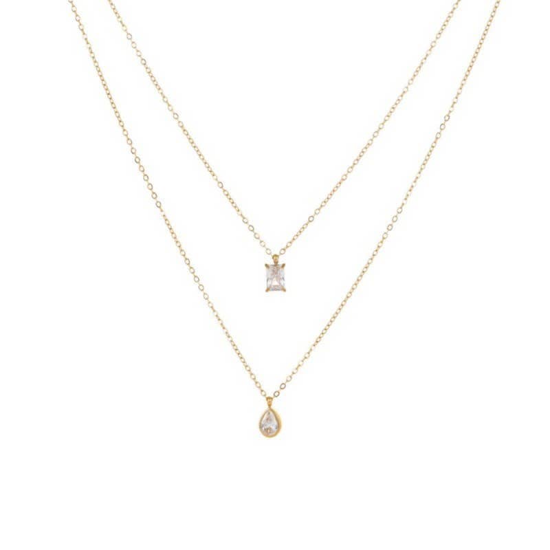 Layered Gold Dual Rhinestone Necklace