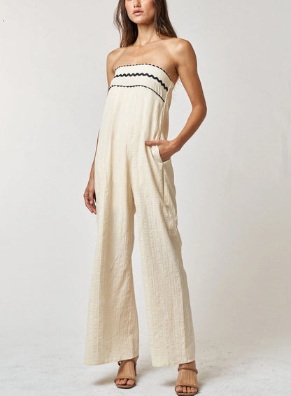 Vanilla Wide Leg Strapless Jumpsuit