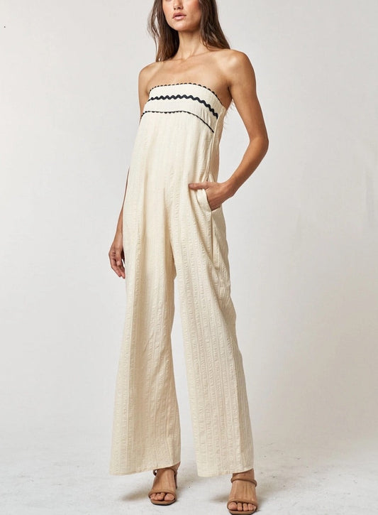 Vanilla Wide Leg Strapless Jumpsuit