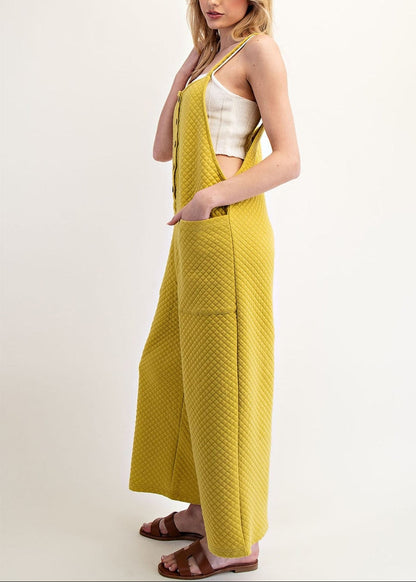 Go Anywhere Textured Jumpsuit in Avocado - side view. 