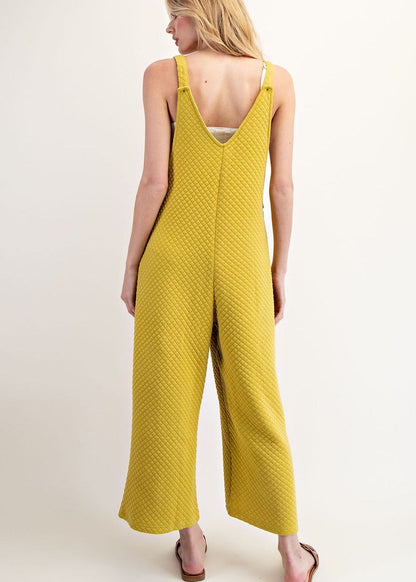 Go Anywhere Textured Jumpsuit in Avocado - back view. 