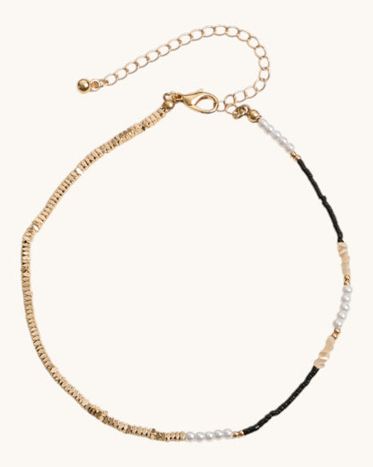  Detail shot of Summer Lovin Glass Bead and Pearl Anklet adjustable chain closure with faux pearl and bead accents in Black.